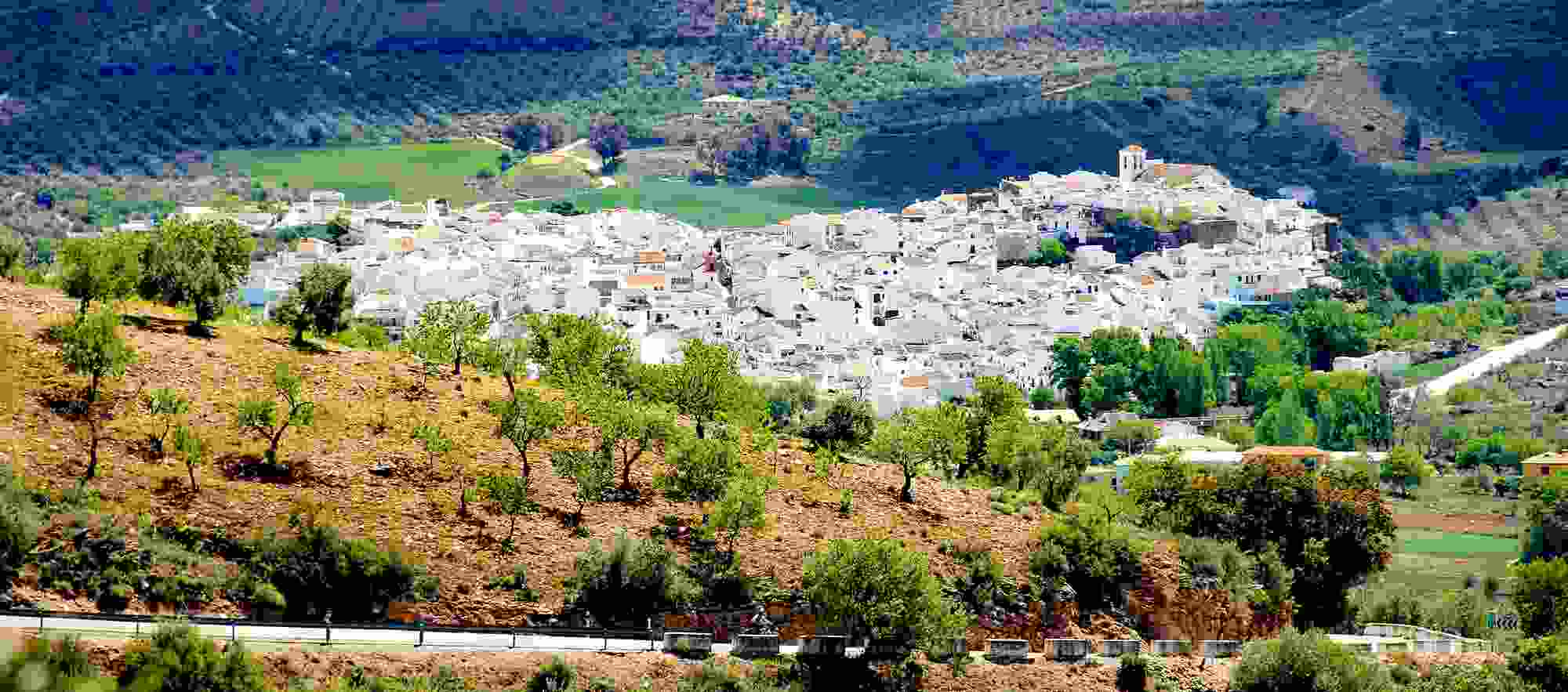 andalucian white village in the distance