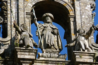 Saint James statue on the cathedral camino de santiago