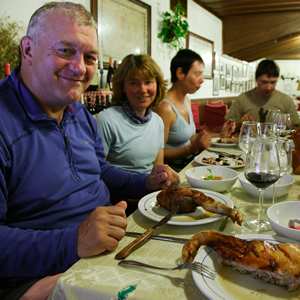Group of cyclists enjoying a meal